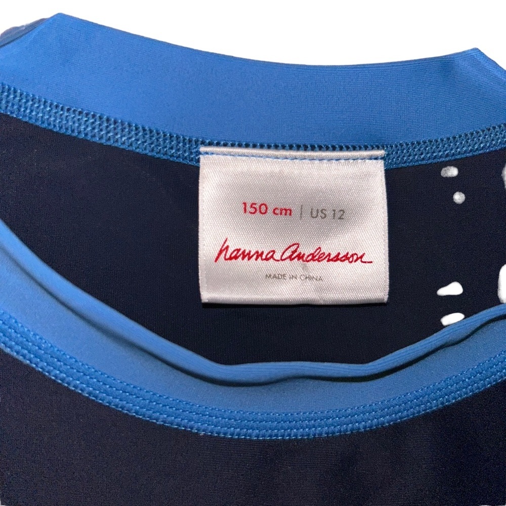 Hanna Andersson blue sharks Rash Guard swim set trunks size 12 - Picture 4 of 5